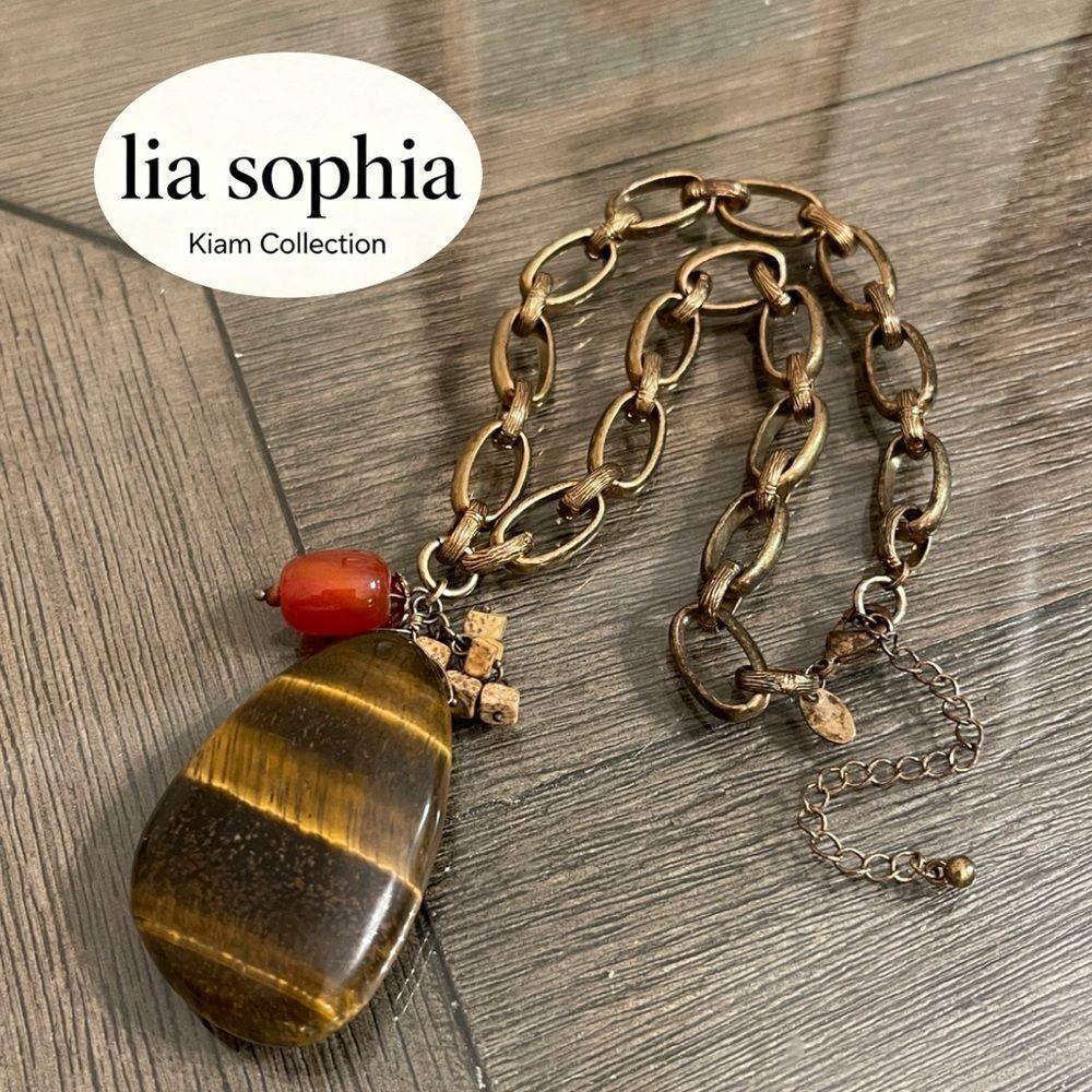 Lia Sophia Kiam Family Elegant Tigers Eye Stone Pendant Necklace